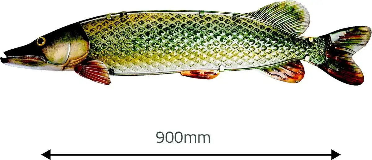 Eurocatch Wandekoration Hecht 90cm 3D Metall und Glas