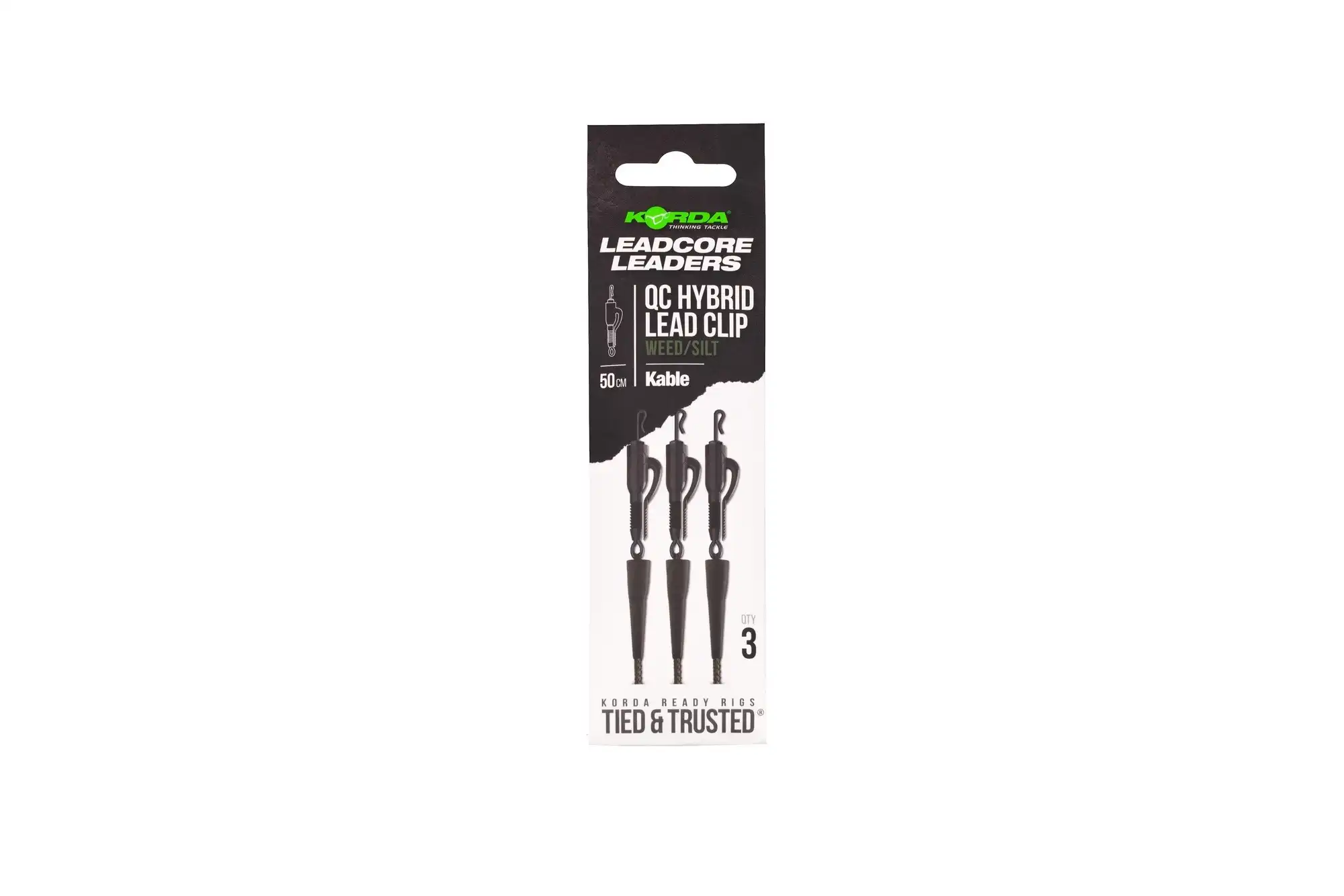 Korda Kable Leadcore Leader Hybrid Lead Clip QC Swivel 50cm Weed