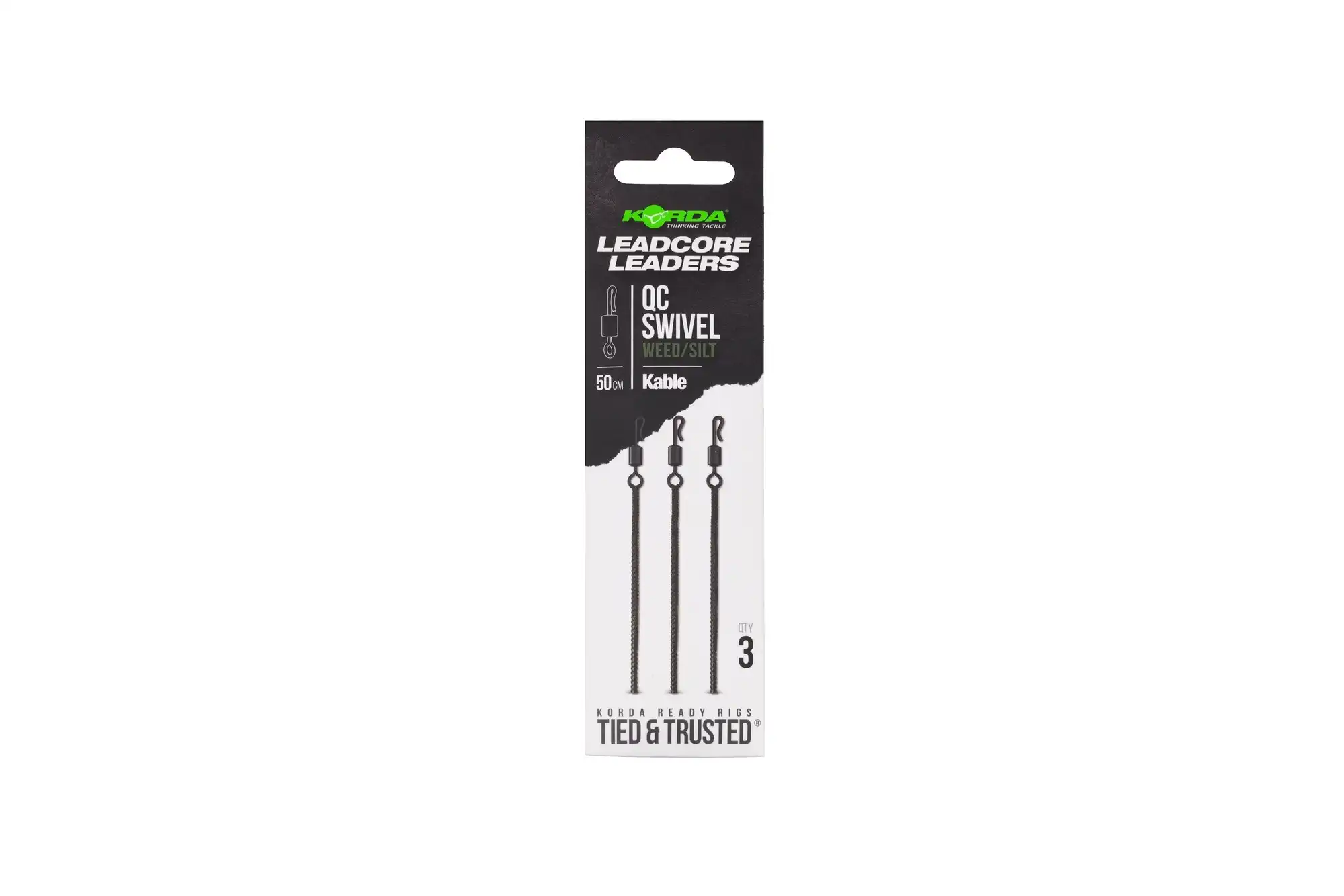 Korda Kable Leadcore Leader QC Swivel 50cm Weed