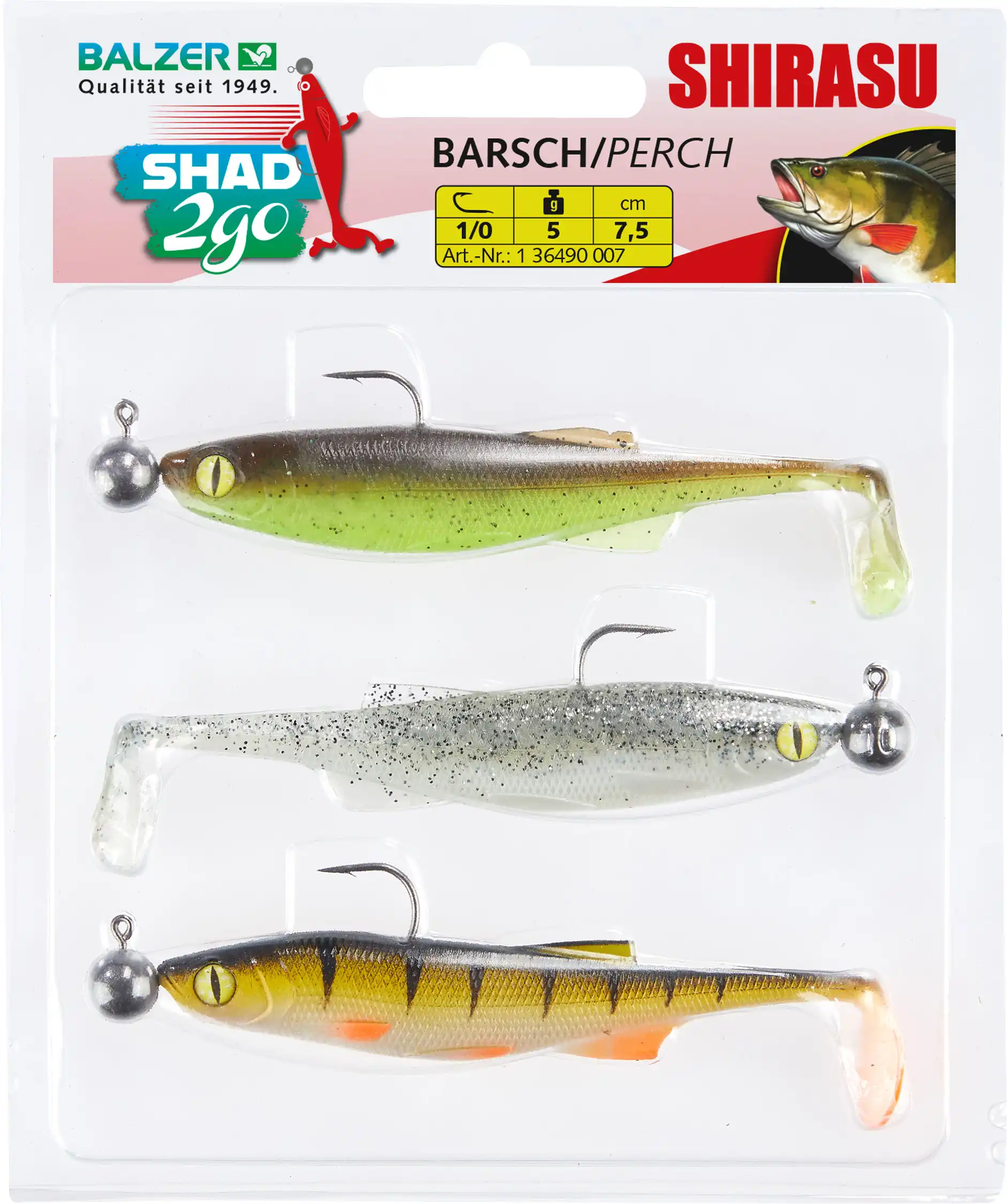 Balzer Shad 2go Set 7,5cm Green Pumpkin, Highlight, Hot Perch