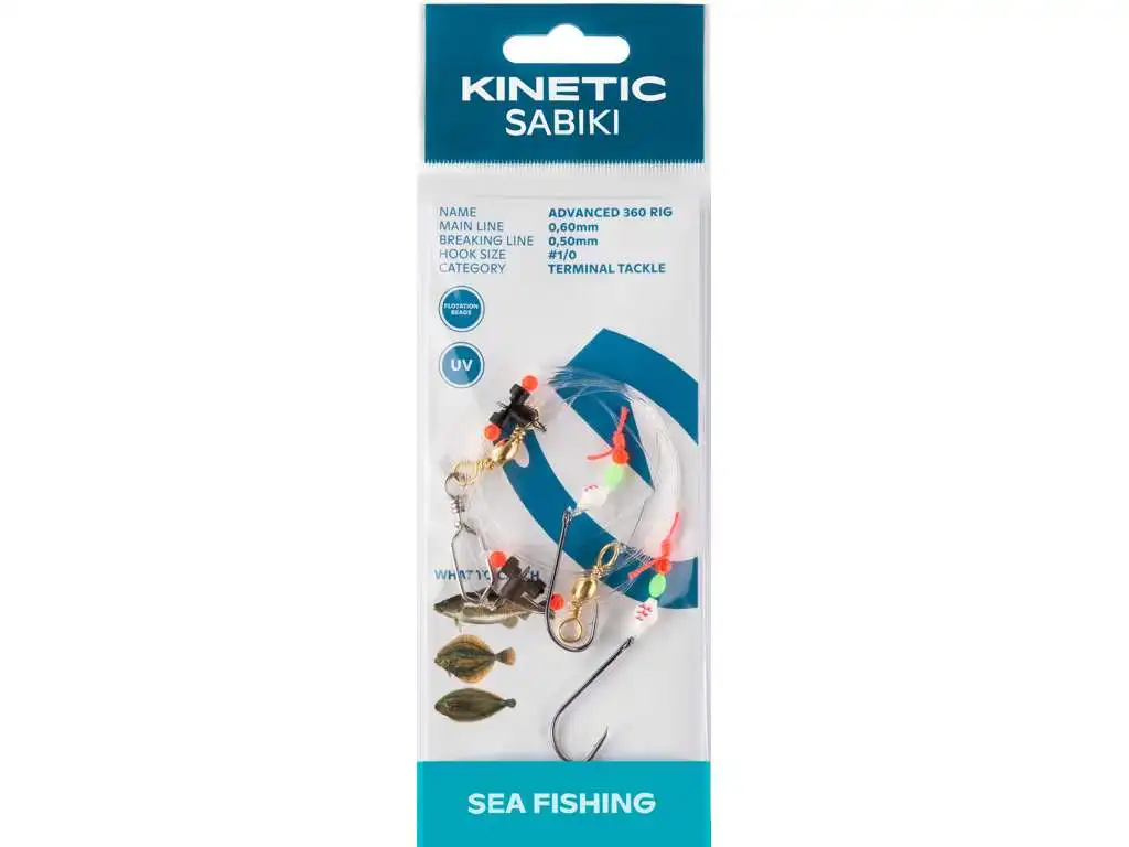 Kinetic Sabiki Advanced 360 #1/0 120cm White Glow Red Stripes