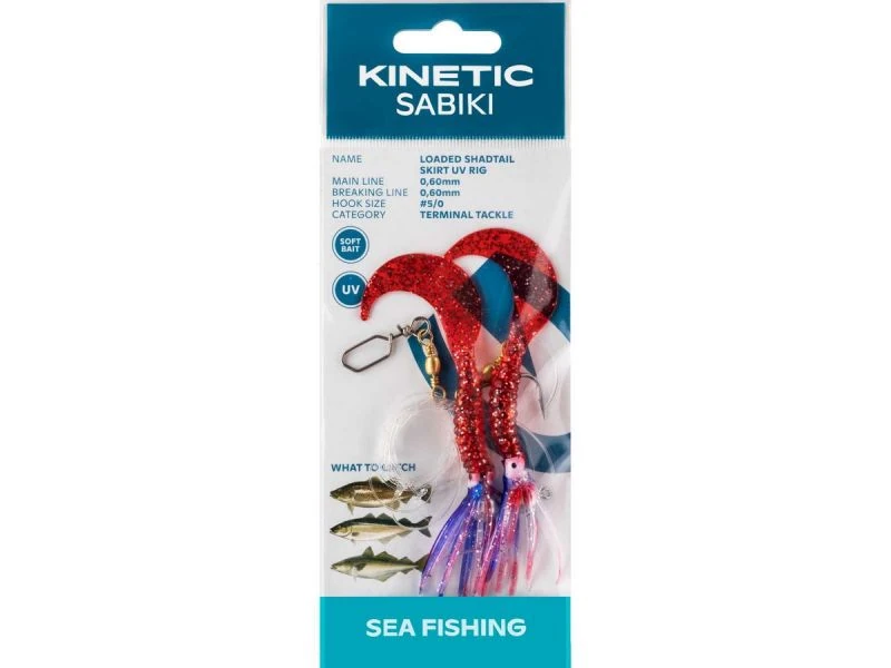 Kinetic Sabiki Loaded Shadtail Skirt UV 2 Haken 1,3m Red Glitter