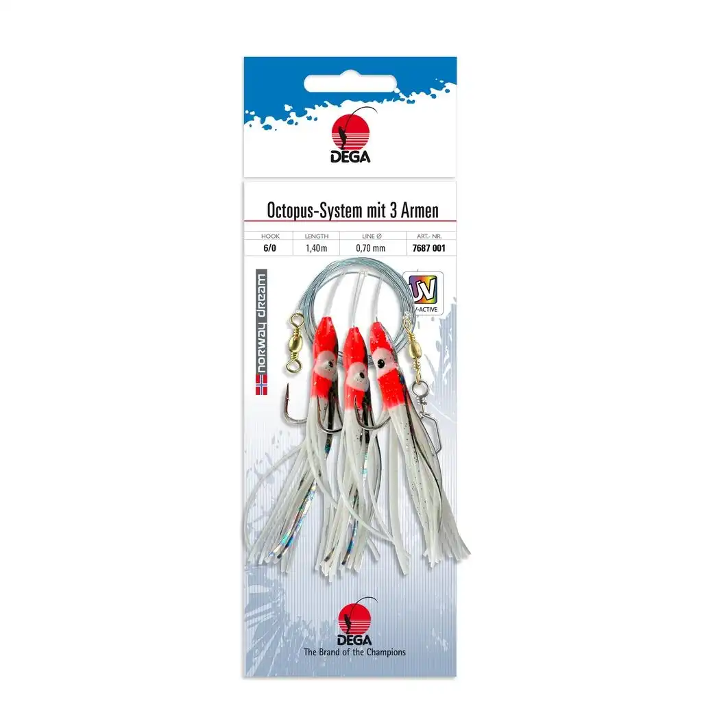 Dega Dorsch Vorfach Octopus 3 Arme Weiß-Rot #6/0 1,40m 0,70mm
