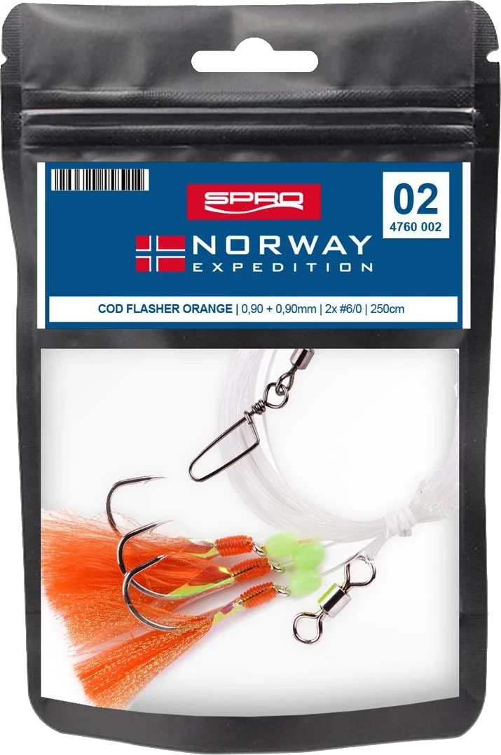 Spro Norway Expedition Rig 2 Cod Flasher Orange Gr.6/0 250cm 0,9mm 3 2,5m